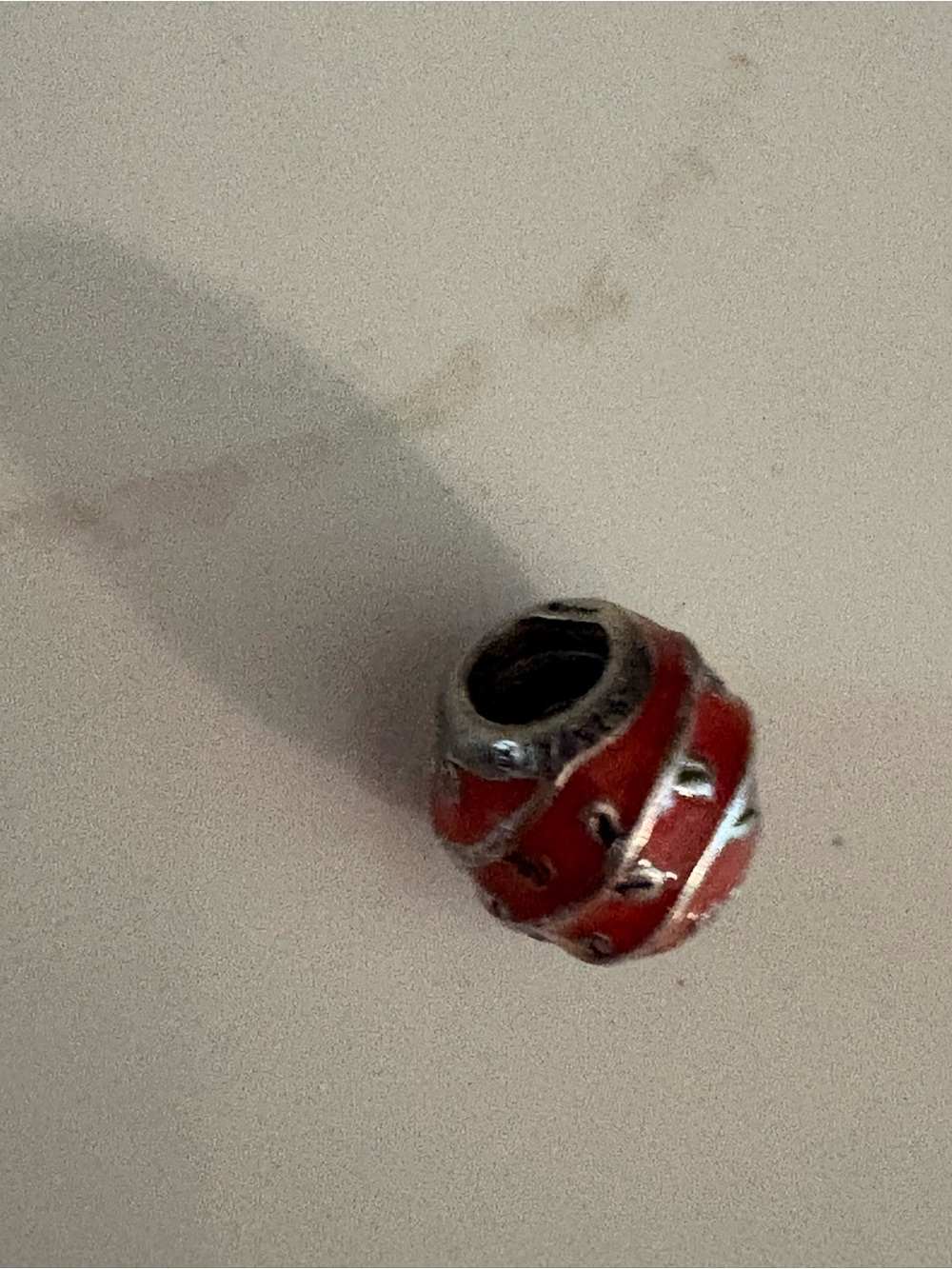 Authentic Retired Pandora Red and Silver Swirl Charm Bead